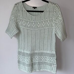 Talbots Seafoam green Crocheted Sweater Blouse Sz M